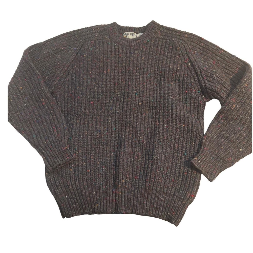 Sierra Mens Vintage 100% Wool Chunky Knit Confetti‎ Sweater Charcoal Grey Medium